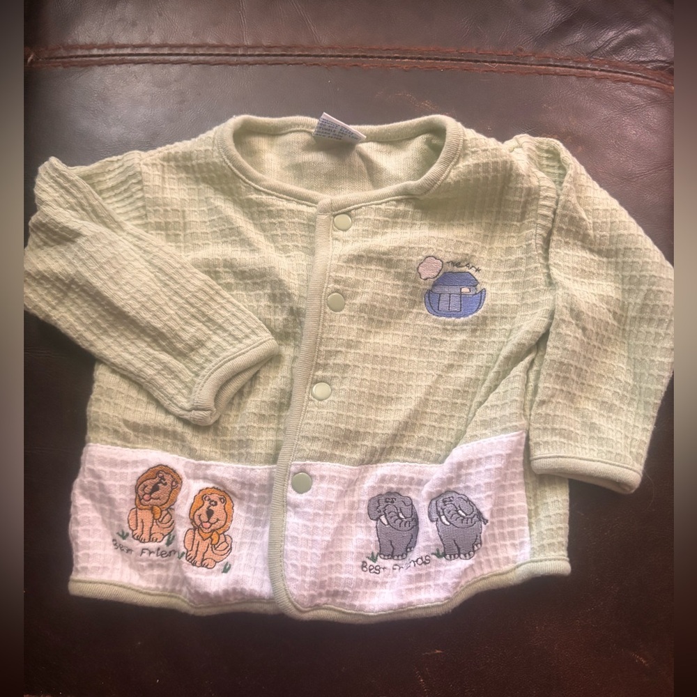 Green Baby Cardigan with Animal Embroidery